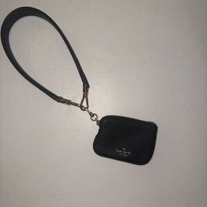 kate spade black pebbled leather wristlet with gold hardware
